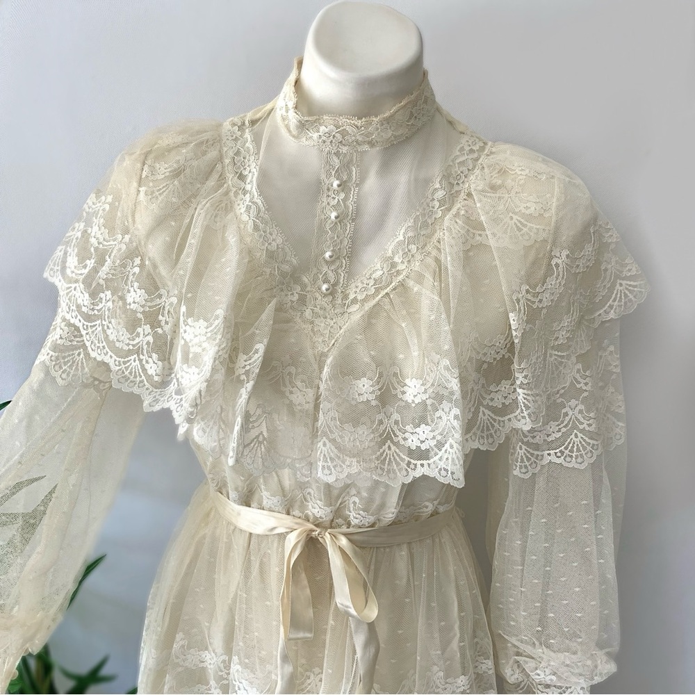 v i n t a g e :: Romantic Cottagecore Floral Lace Maxi Dress Bishop Sleeves - Picture 16 of 16